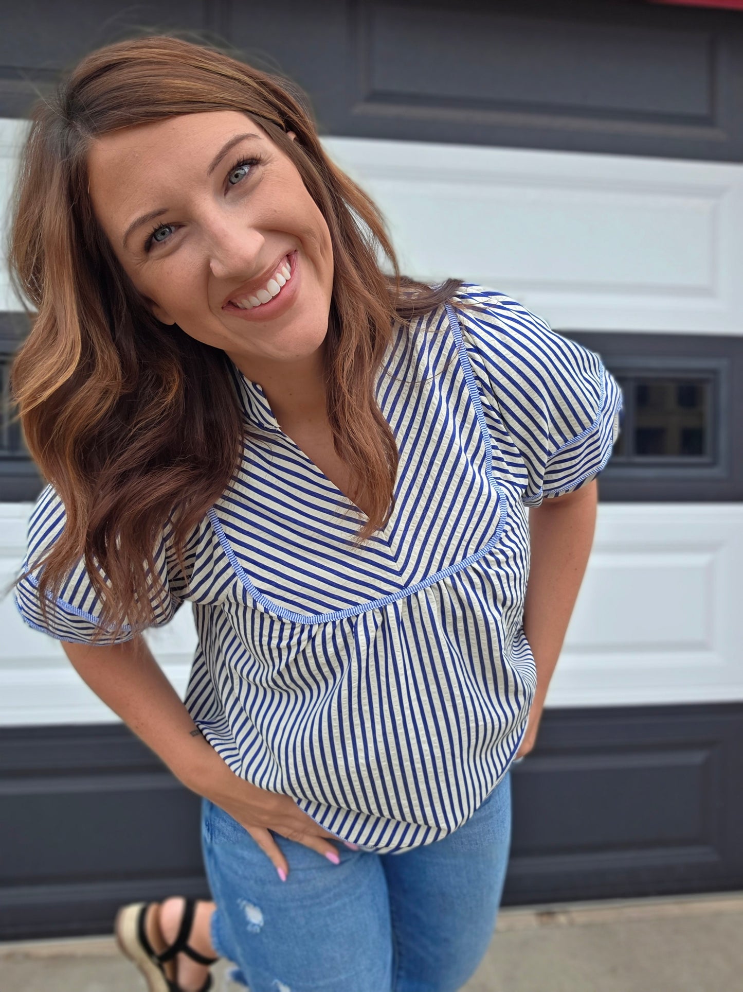 Shayda Stripe Blouse- Blue