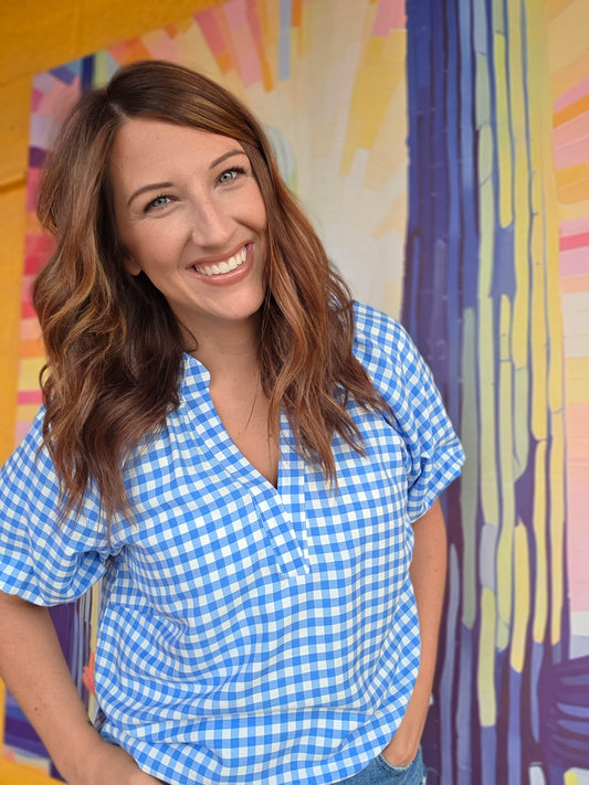 Tonya Gingham Blouse- Blue