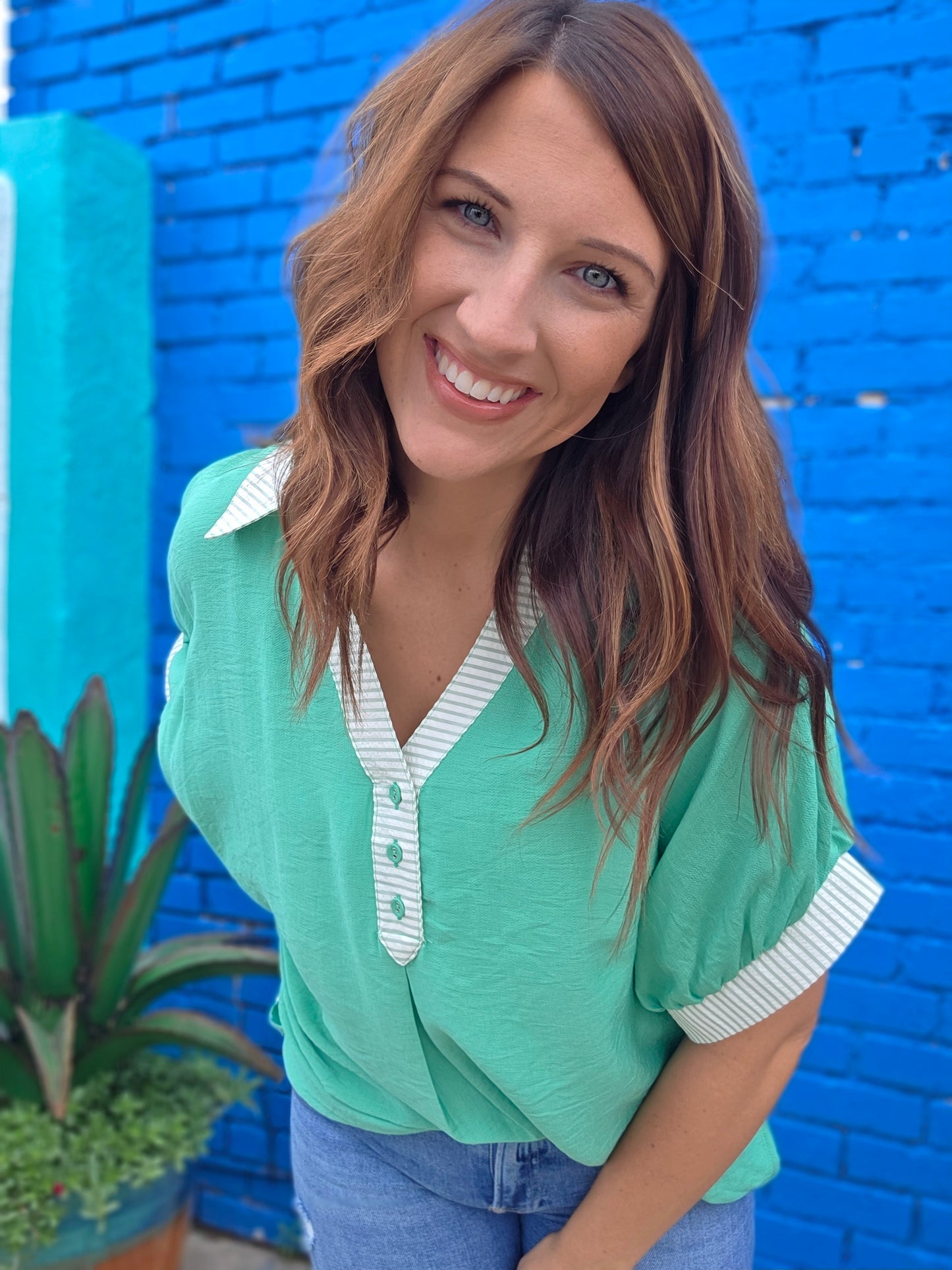 Kyra Stripe Accent Top- Green