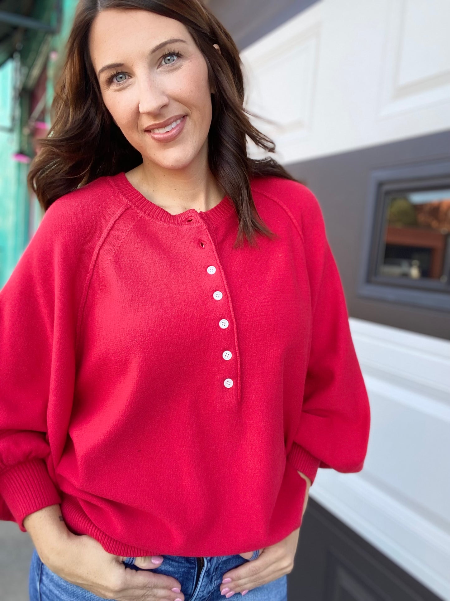 Red Balloon Sleeve Sweater
