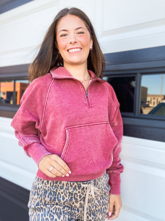 apparel Amelie Quarter Zip Sweatshirt-Wine