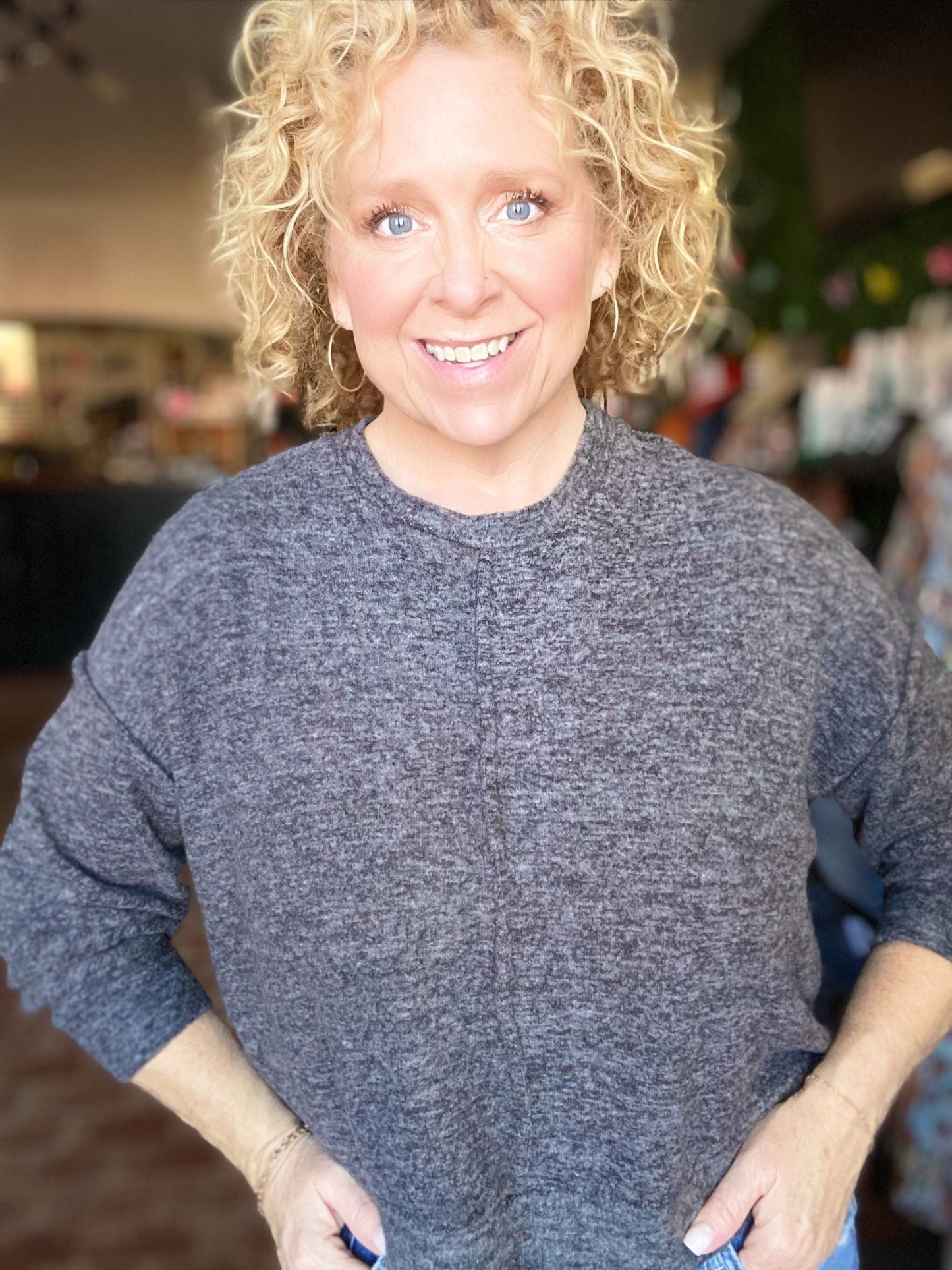 Tops Bayze Drop Shoulder Pullover- Black