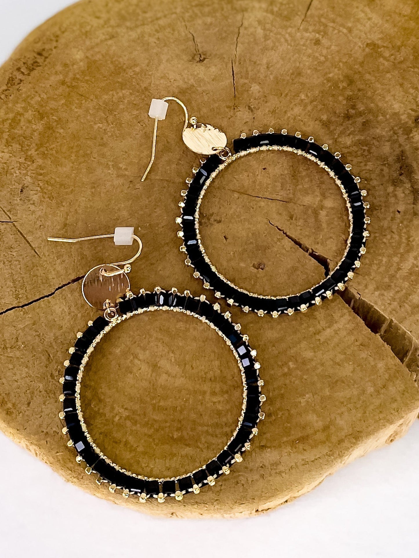 Earrings Black Beaded Circle Earrings