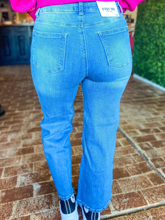 Bottoms C'est Toi Wide Leg Straight Jean- Medium