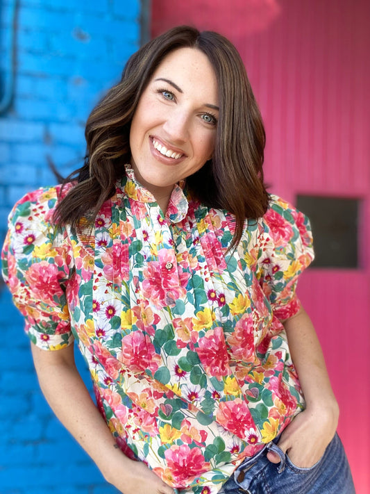 Tops Caysea Pleat Front Floral Blouse