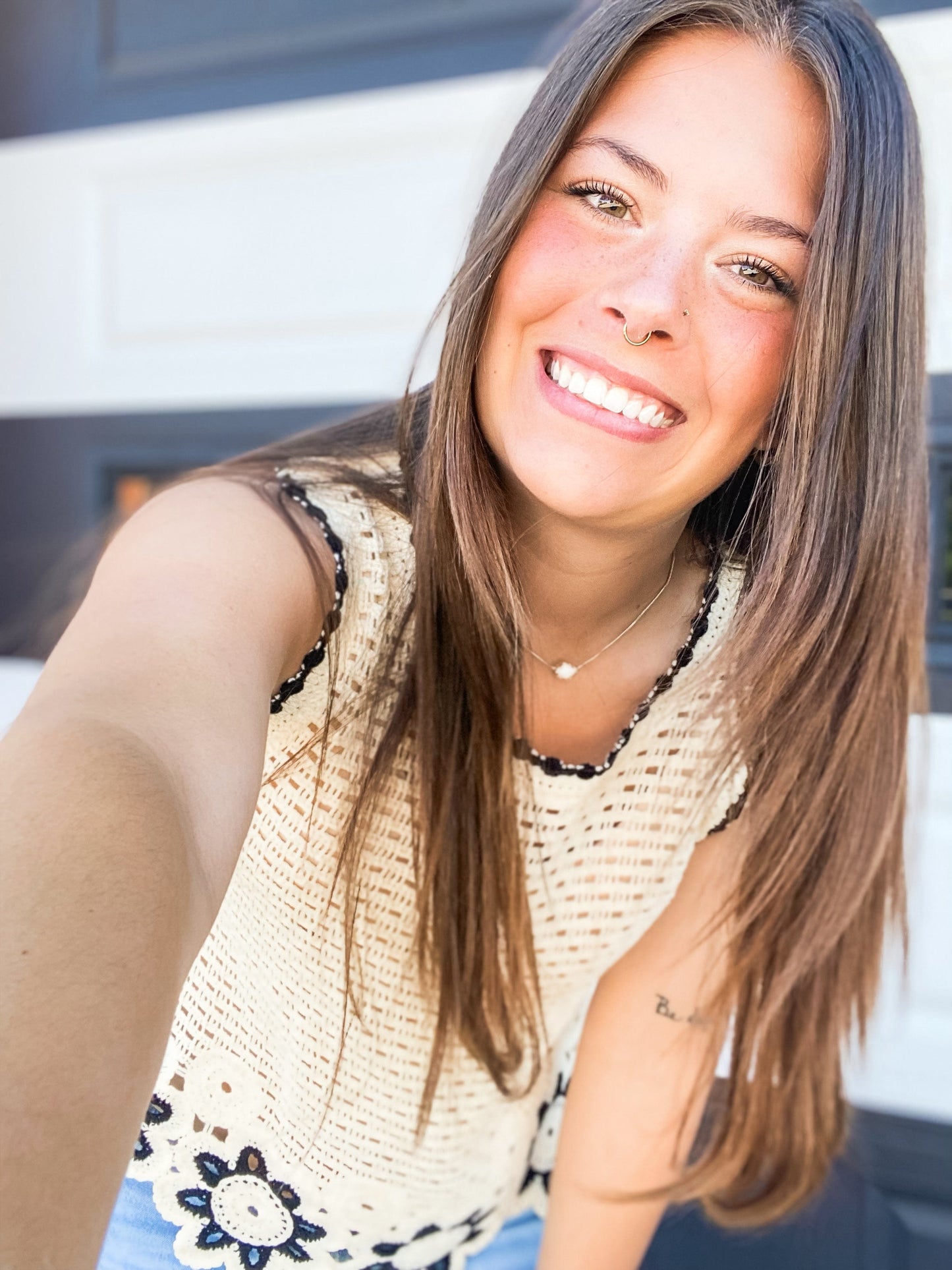 sweater Cream Floral Crochet Sweater Vest