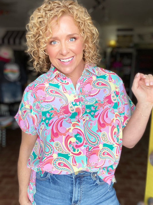 Tops Emerald and Pink Paisley Blouse