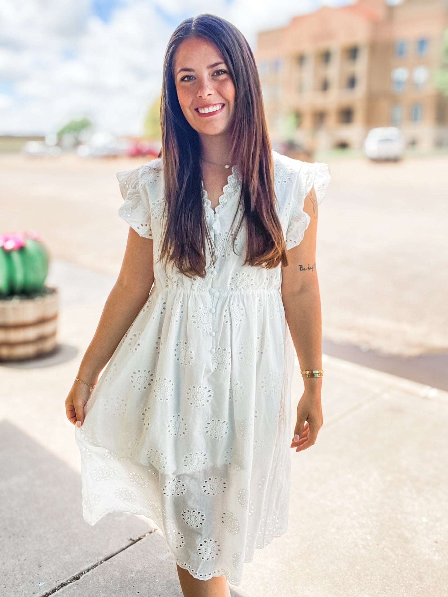 Dresses Eyelet Midi Dress- White