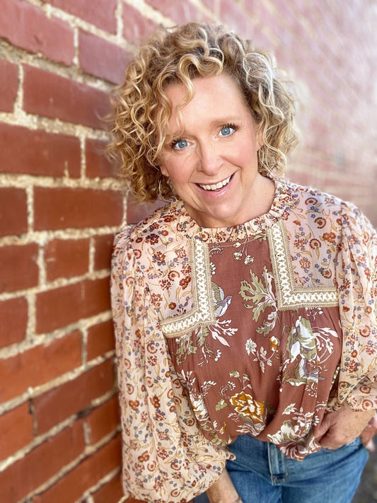 Tops Falling Leaves Floral Blouse