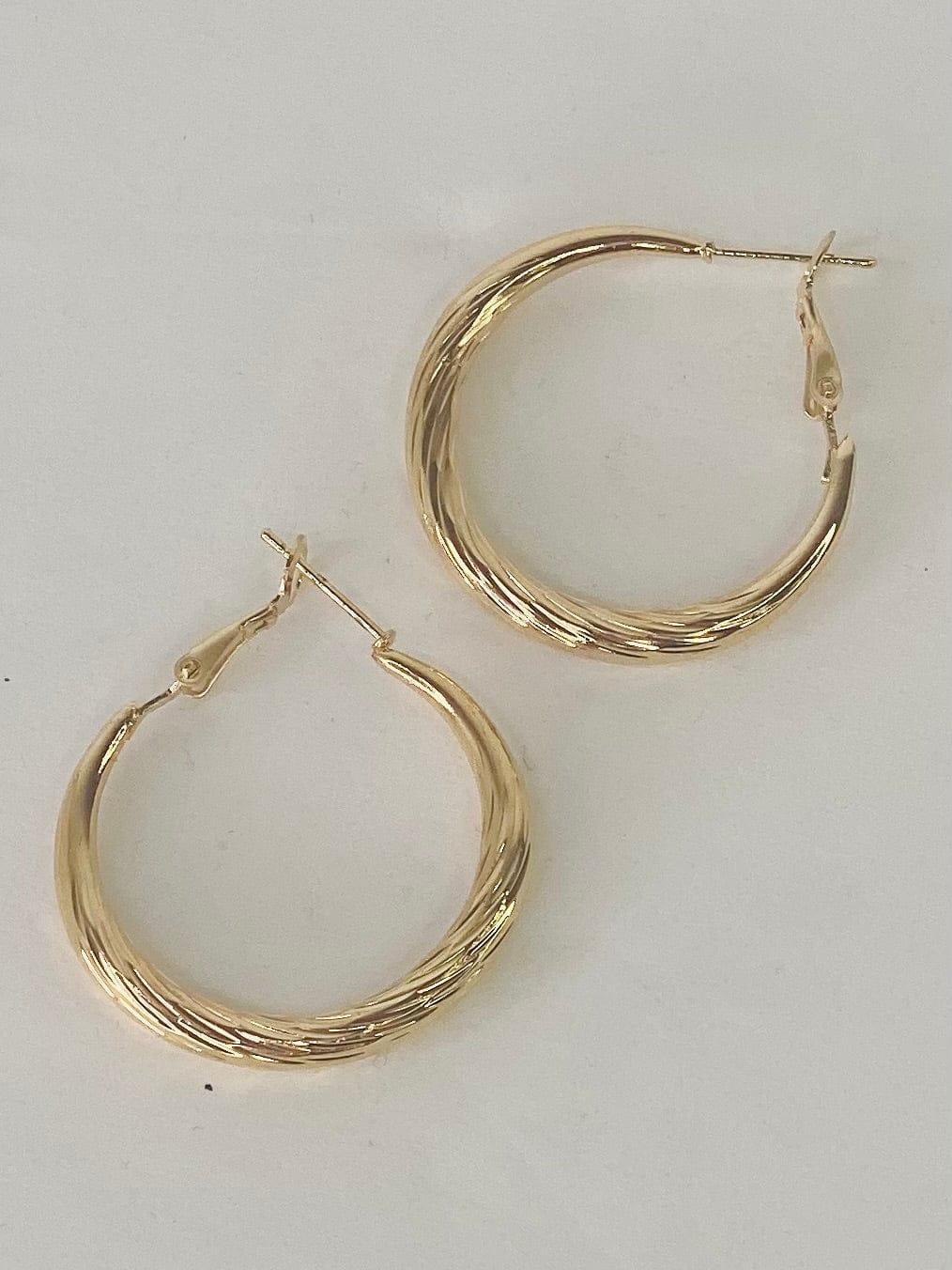 Earrings Fluted Hoop Earrings-Gold