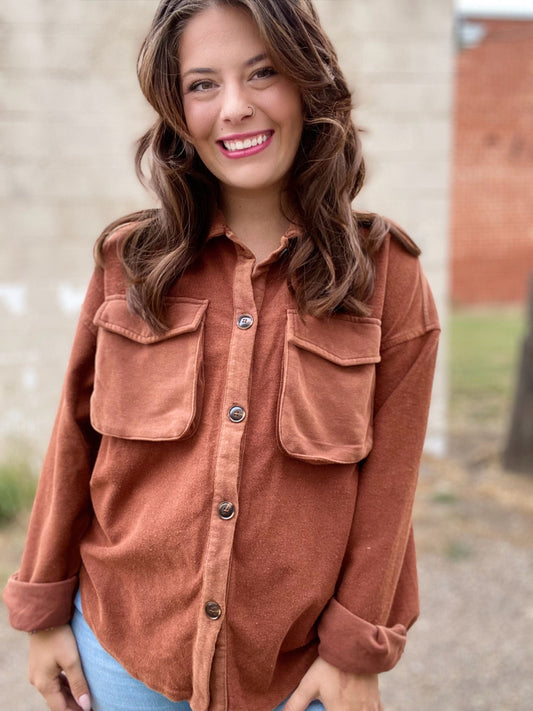 Outerwear Gentri Oversized Shacket-Rust