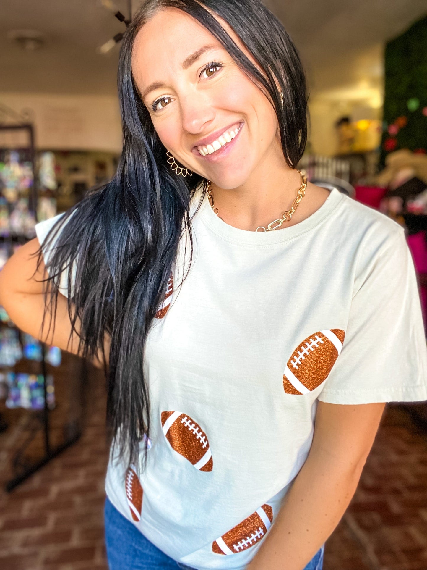 Graphic Tees Glitter Football Tee