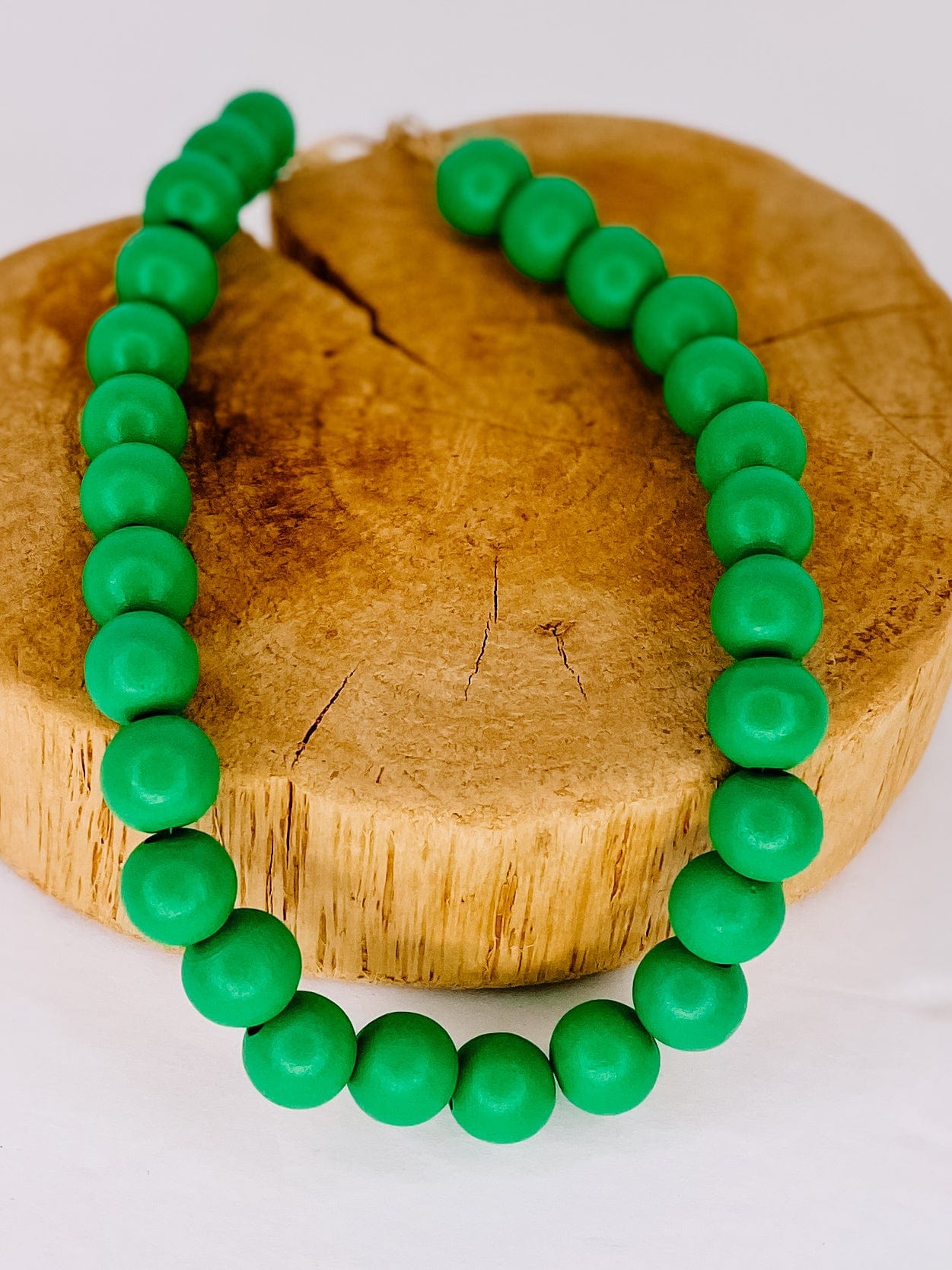 Necklaces Green Wooden Bead Necklace