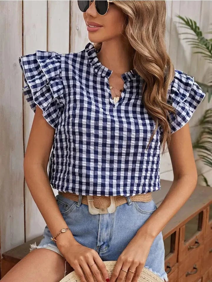 Gretta Gingham Blouse-Blue