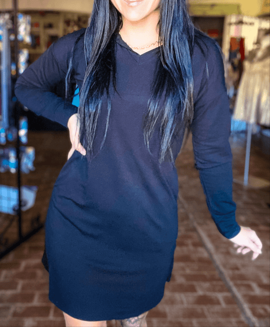 Dresses Hoodie Tee Dress- Black