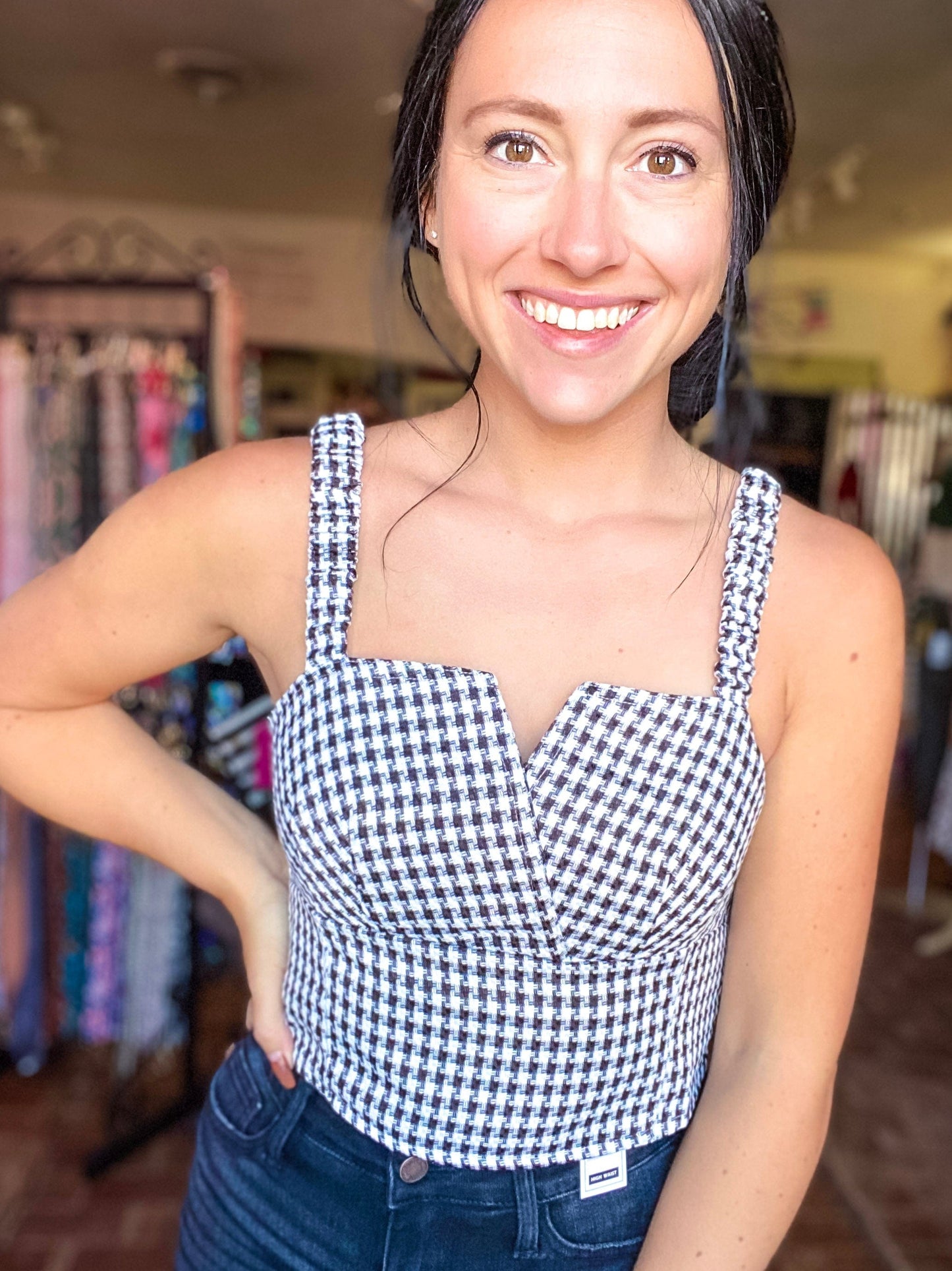 Body Suits Houndstooth Crop Tank
