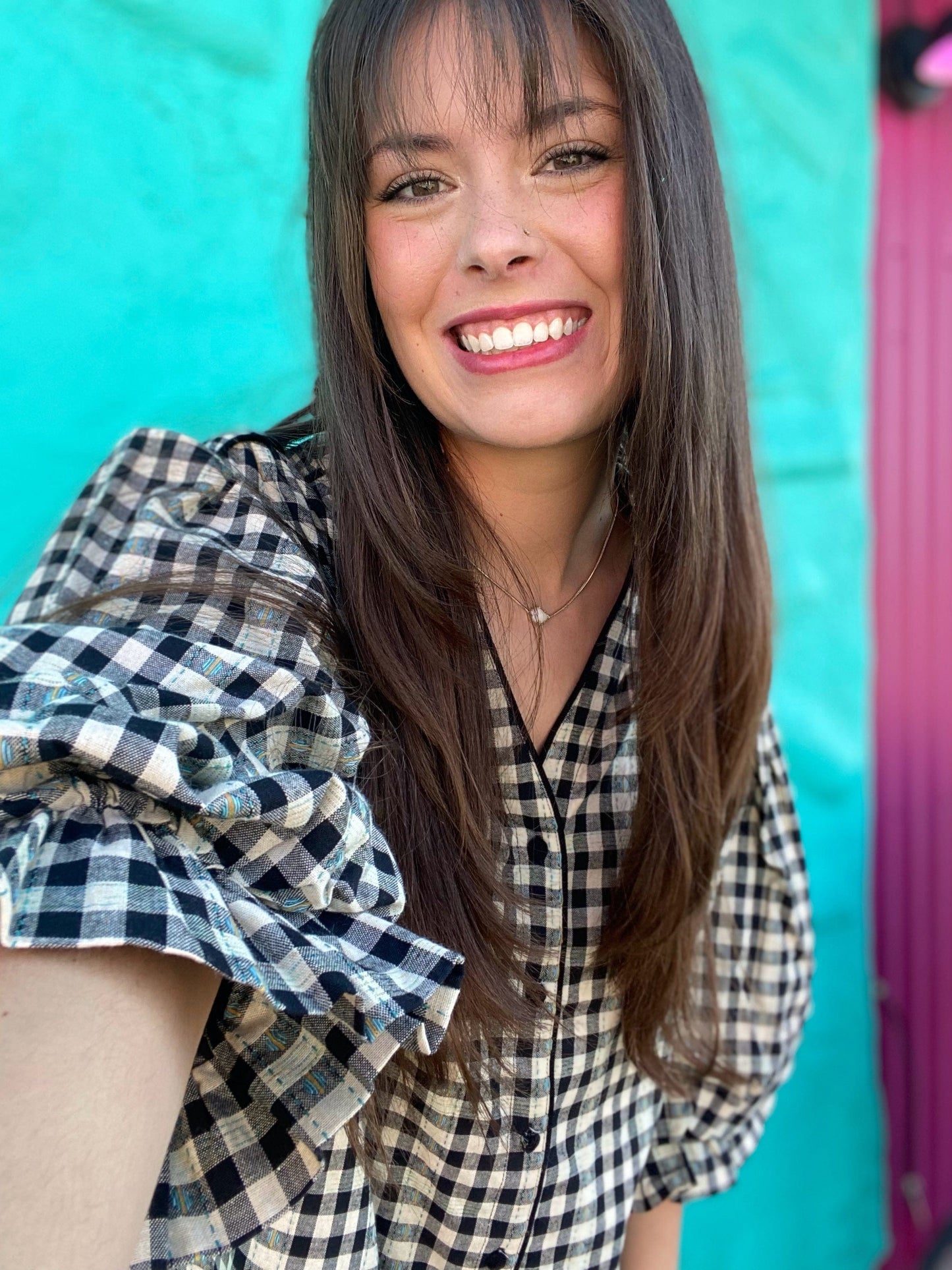 Tops Katie Balloon Sleeve Blouse- Black Gingham