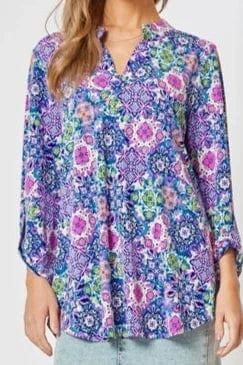Tops Lizzy Blue Medallion Blouse