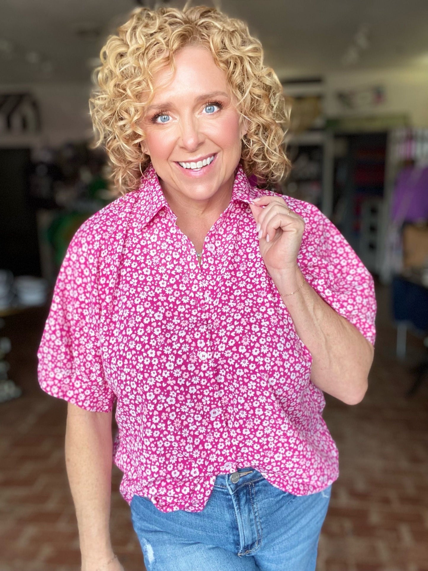 Tops Magenta Love Ditzy Floral Blouse