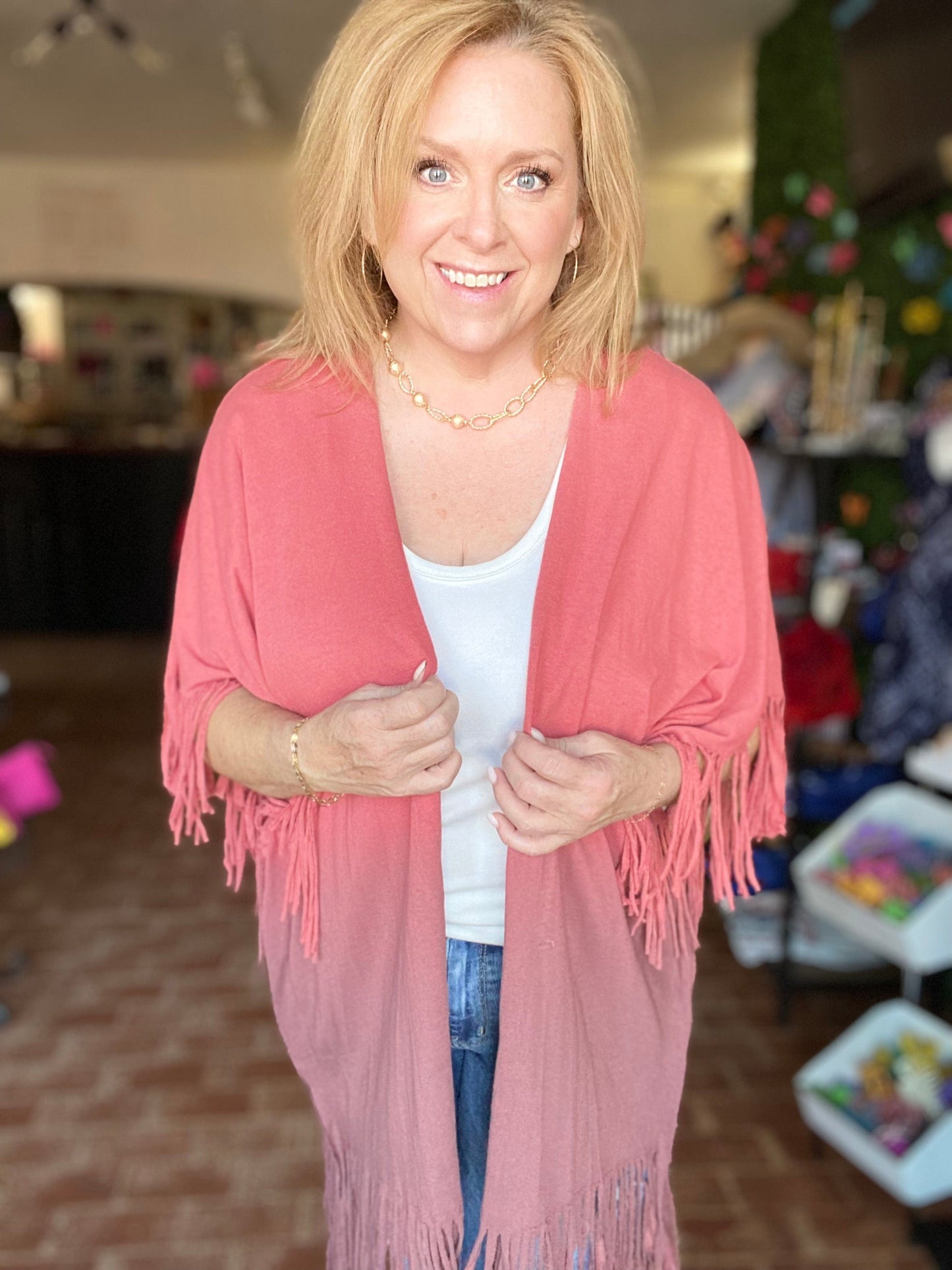 Outerwear Maggie Fringe Kimono- Clay