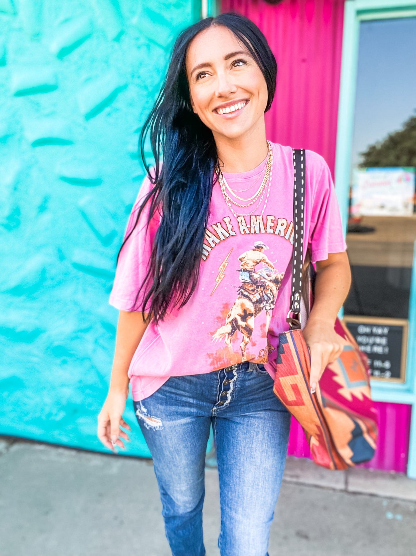 Graphic Tees Make America Cowboy Again Mineral Wash-Pink