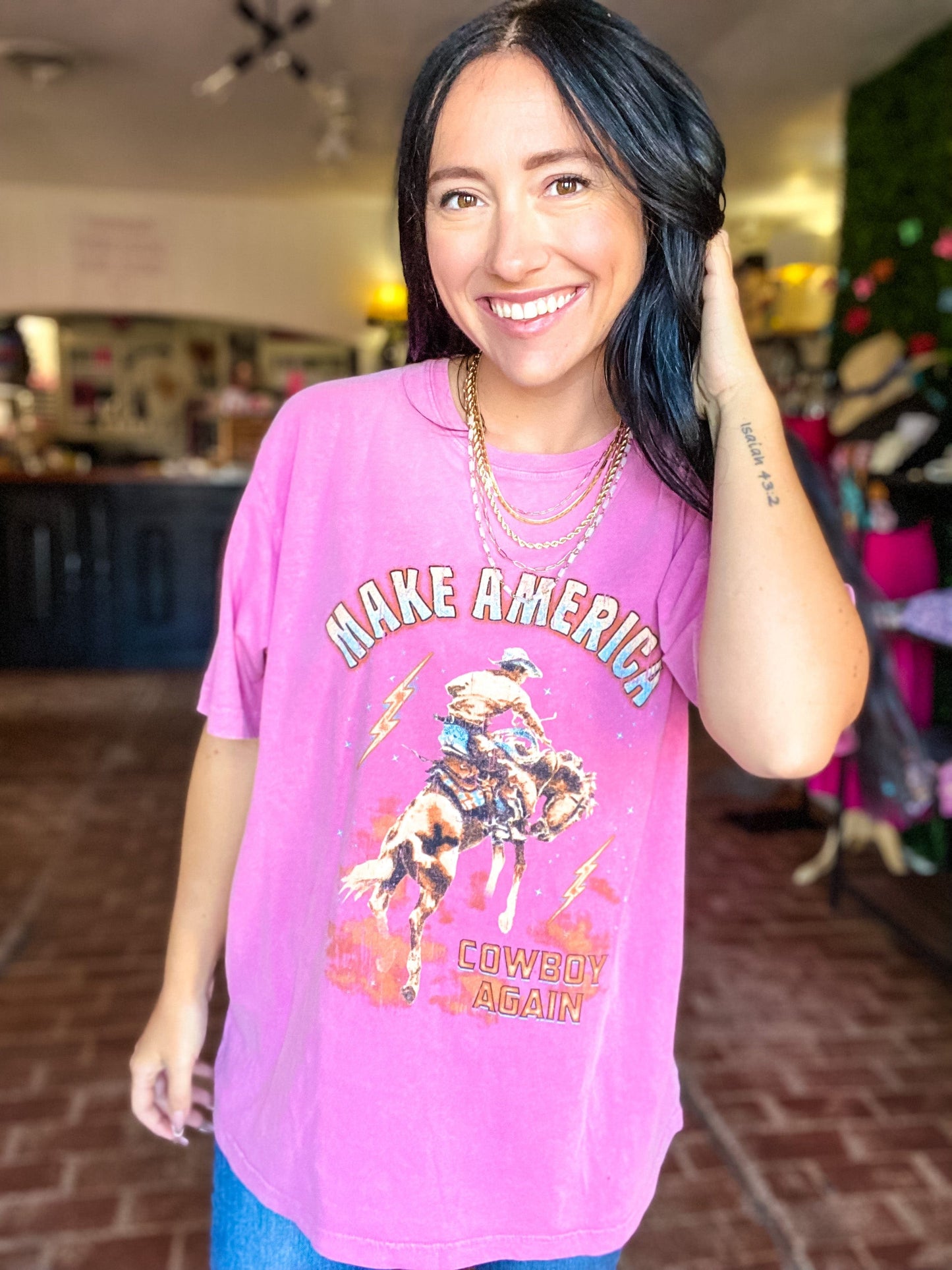 Graphic Tees Make America Cowboy Again Mineral Wash-Pink