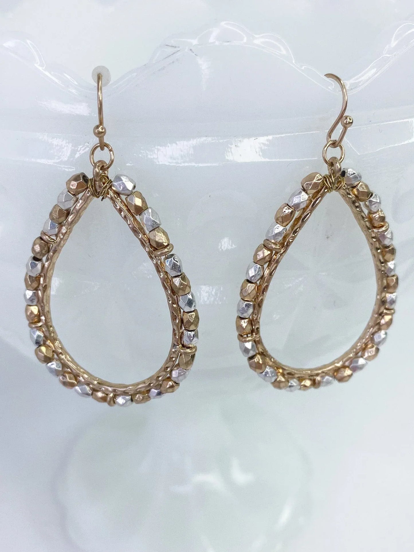 Earrings Matte Gold and Silver Tear Drop Earring