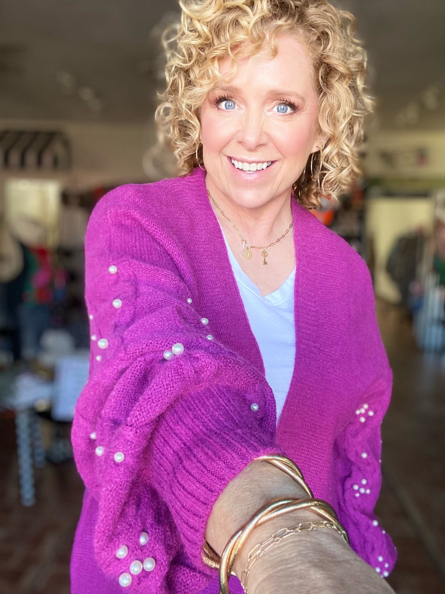 Tops Pearly Girl Fancy Cardi-Berry