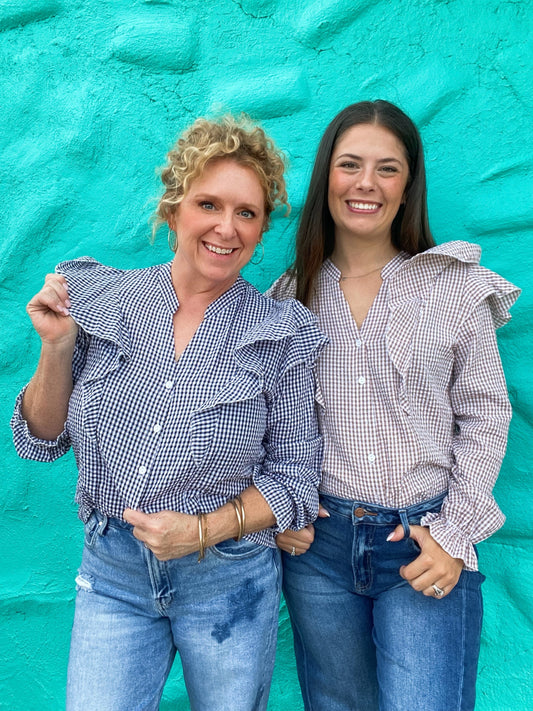 Phoebe Plaid long sleeve Top-Brown