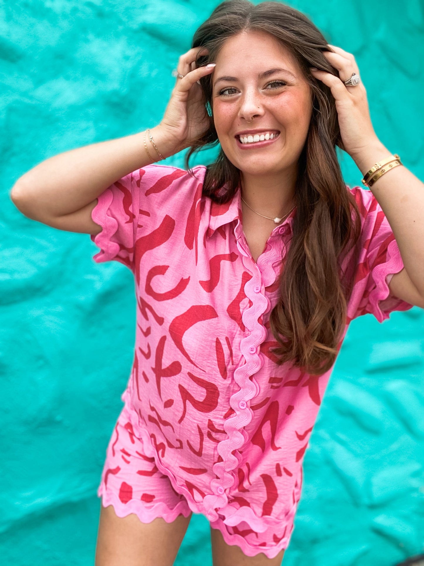 Pink and Red Button Down Set