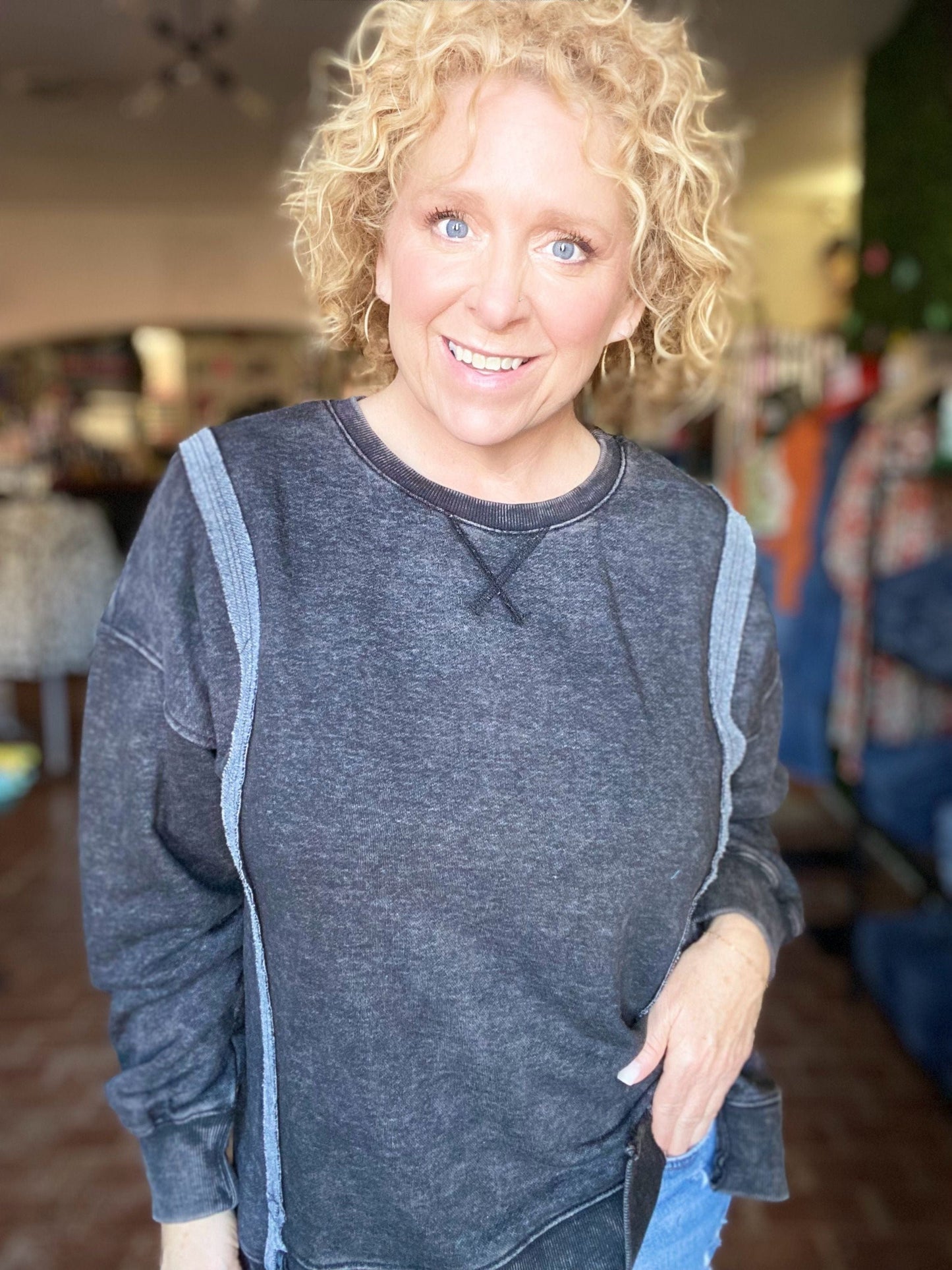 Shirts & Tops Poppy Acid Washed Pullover-Black