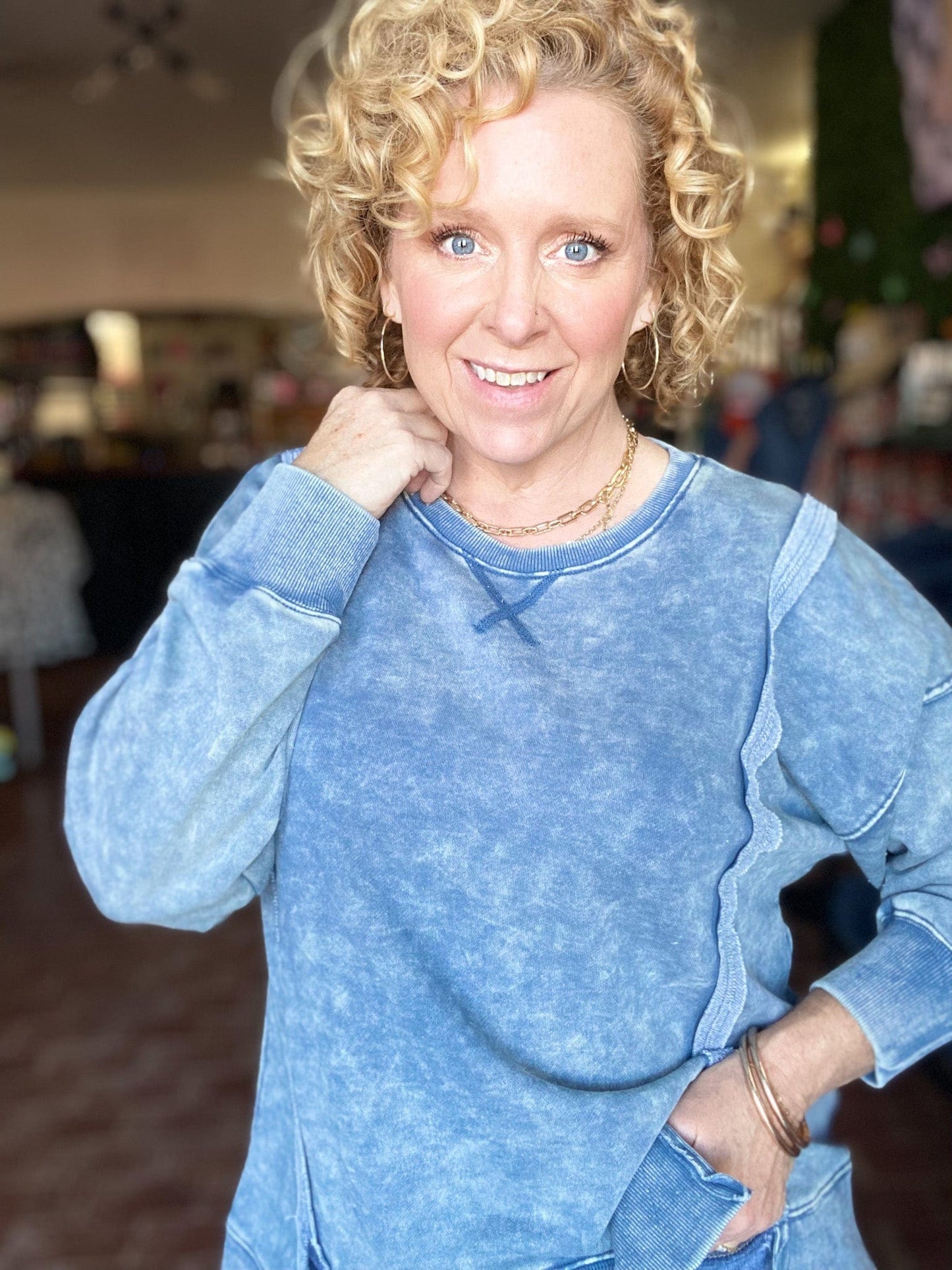 Shirts & Tops Poppy Acid Washed Pullover-Denim