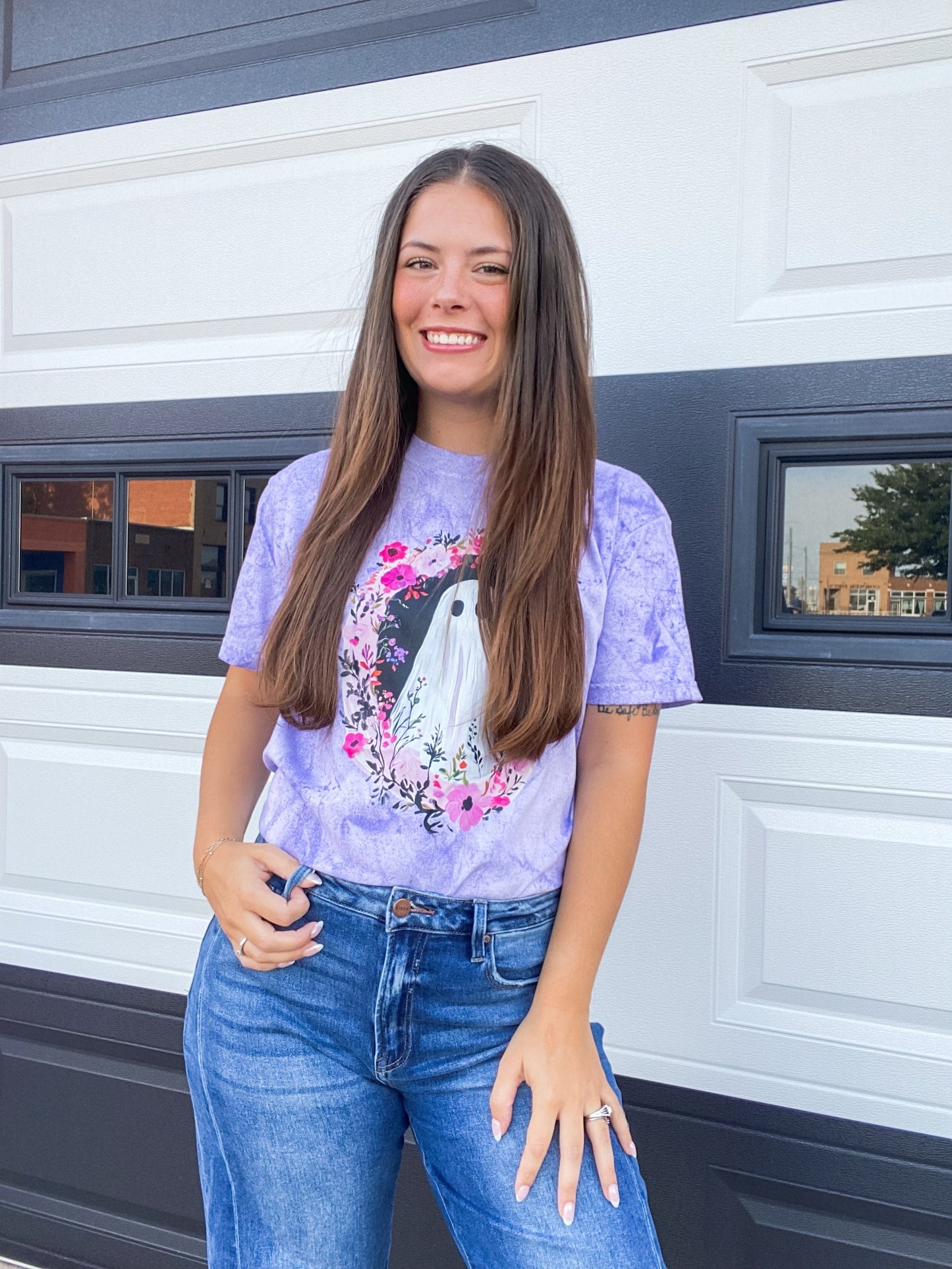 Graphic Tees Purple Floral Ghost Tee