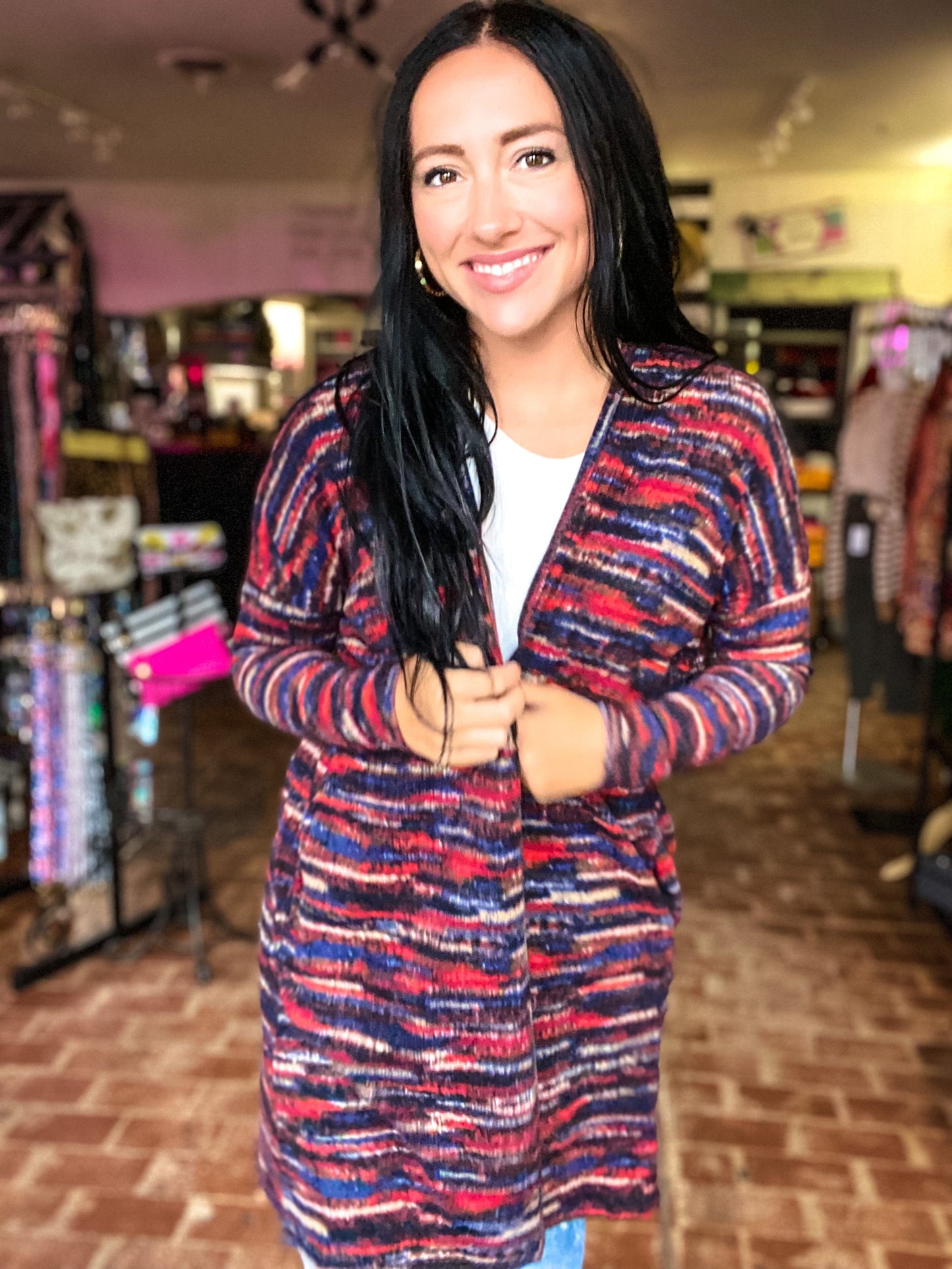 Shirts & Tops Red, Cream, Blue Cardi
