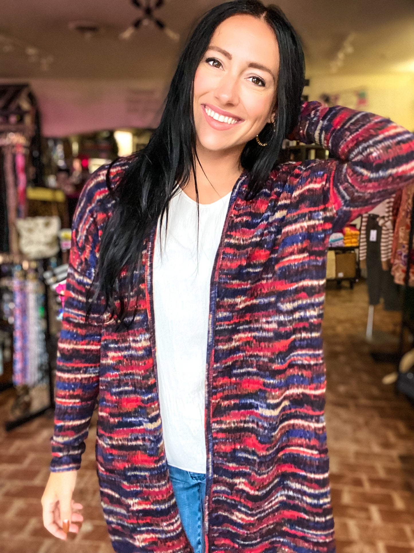 Shirts & Tops Red, Cream, Blue Cardi