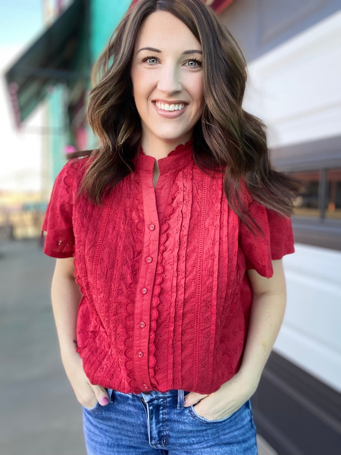 Red Hot Eyelet Blouse