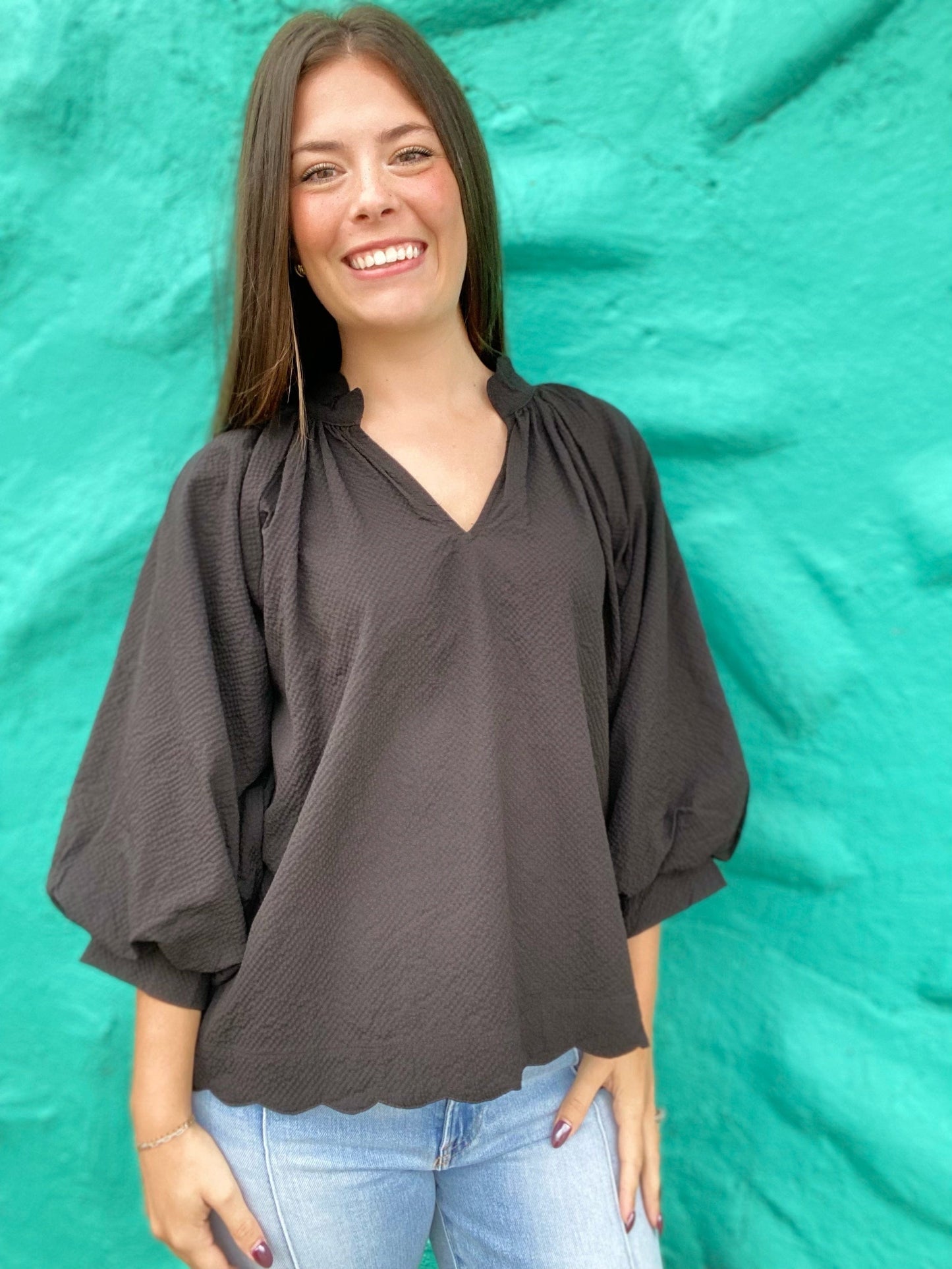 Tops Reese Vneck Balloon Sleeve Top-Black