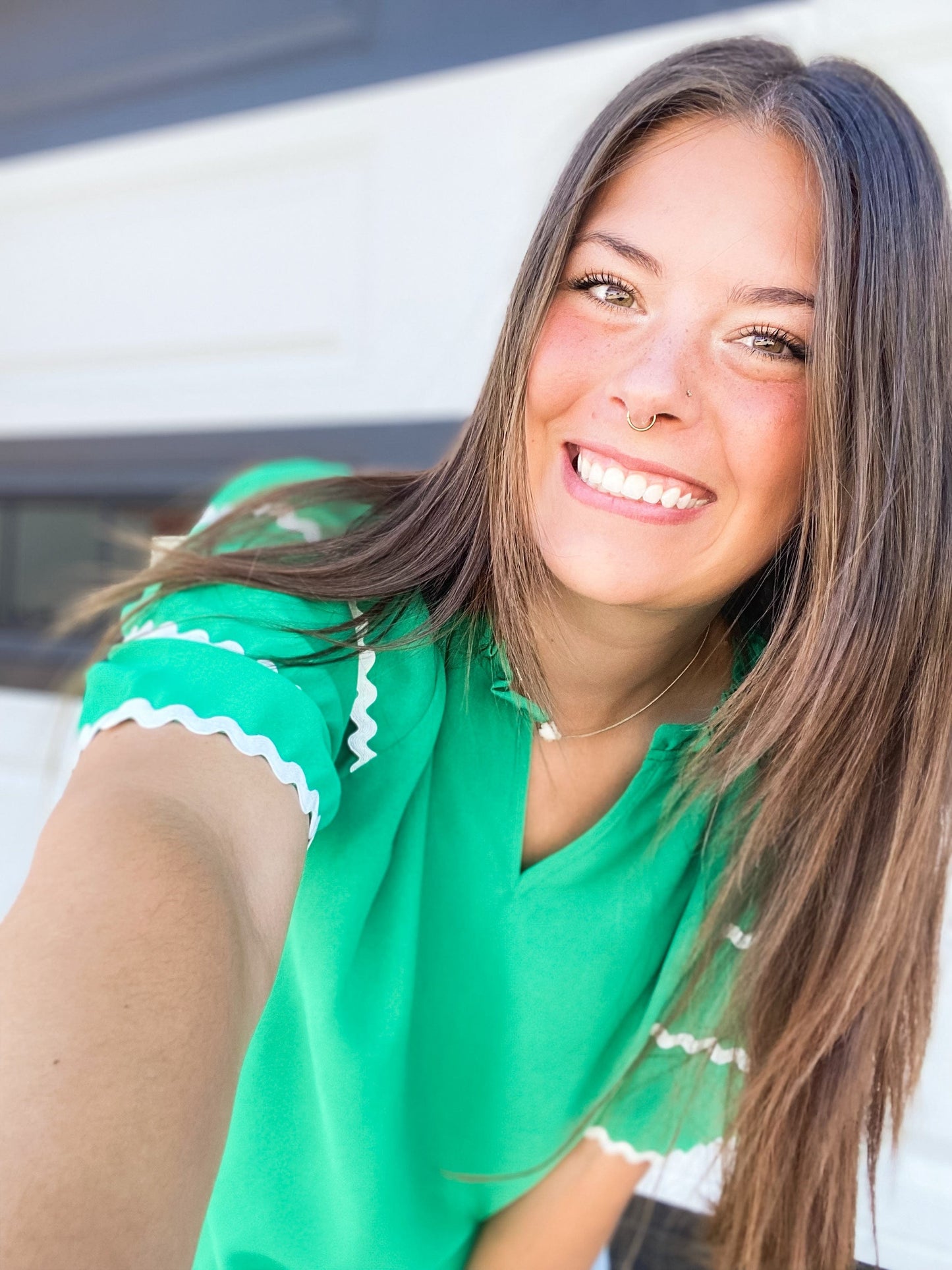 Tops Rhea Ric Rac Blouse Emerald