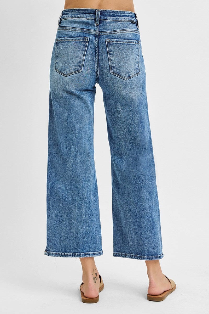 Bottoms Risen High Rise Crop Frayed Hem