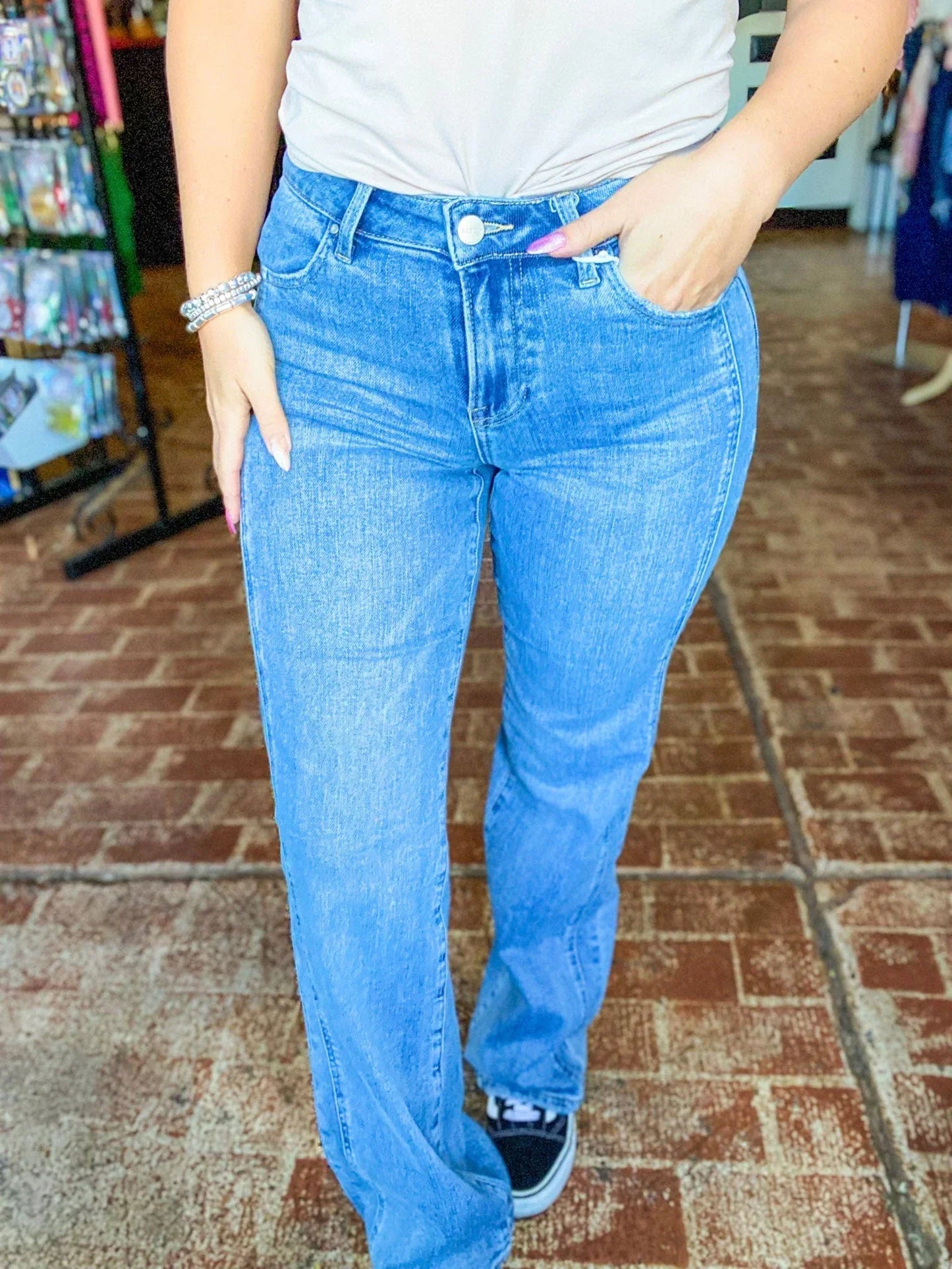 Bottoms Risen Jeans Mid Rise Wide Leg Retro Seamed Denim DK