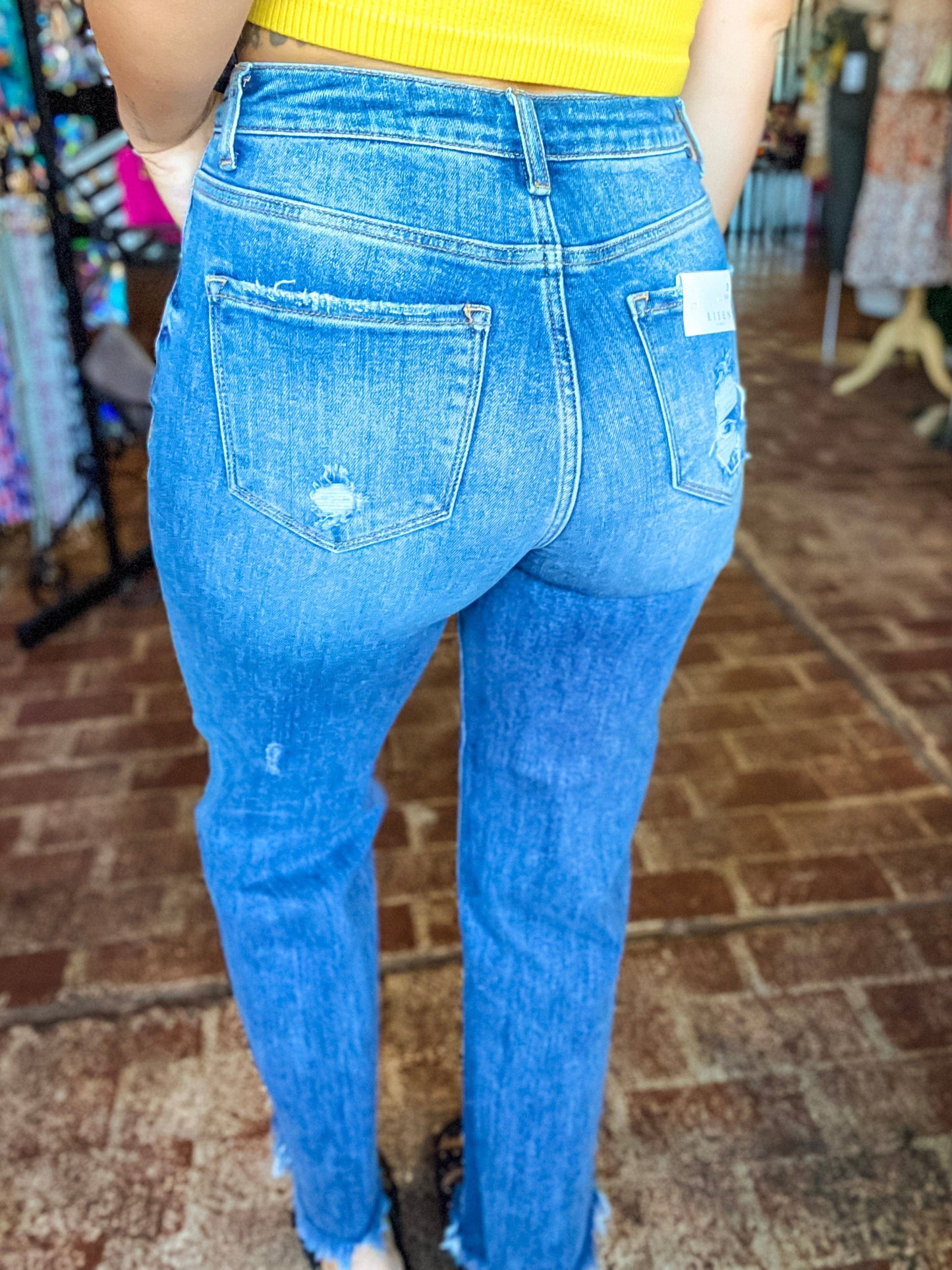 Bottoms Risen Jeans Wide Straight Distressed