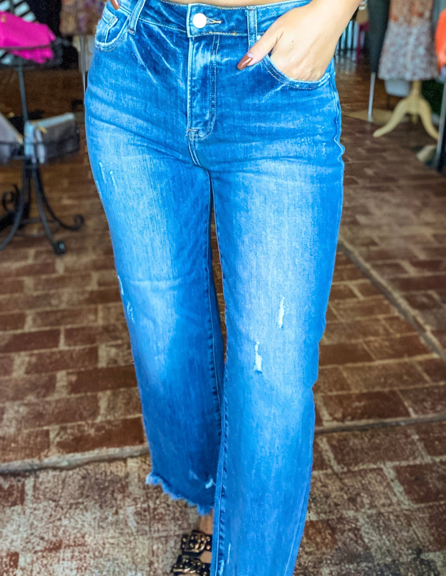 Bottoms Risen Jeans Wide Straight Distressed