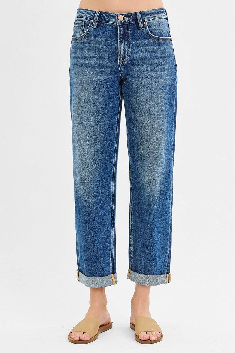 Bottoms Risen Mid Rise Boyfriend RollUp Jeans