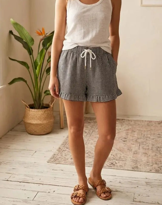 Gingham Shorts- Black