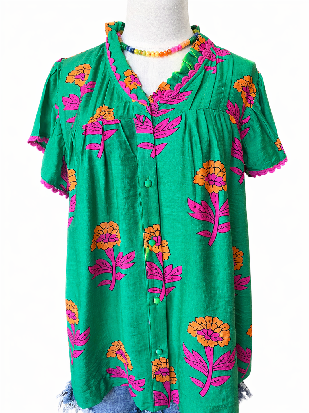 Brynnley Floral Blouse-Green