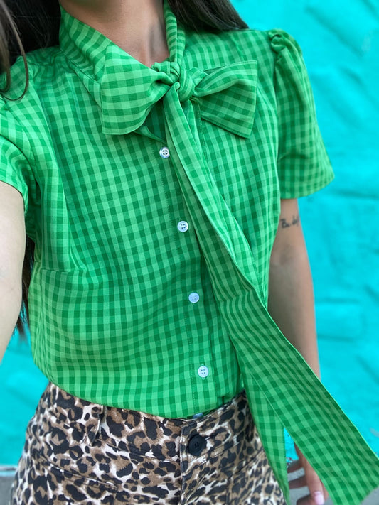 Get Checked Bow Blouse