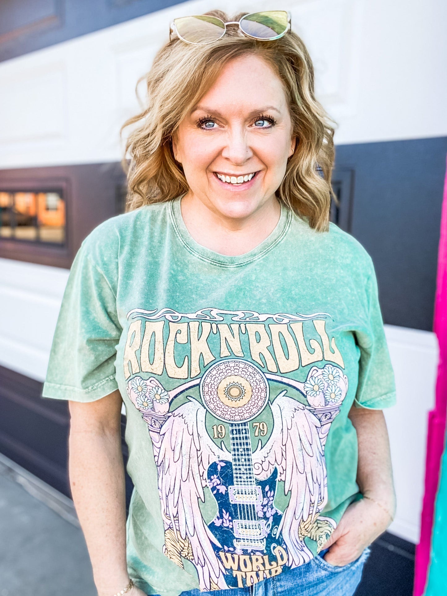 Graphic Tees Rock N Roll World Tour- Olive