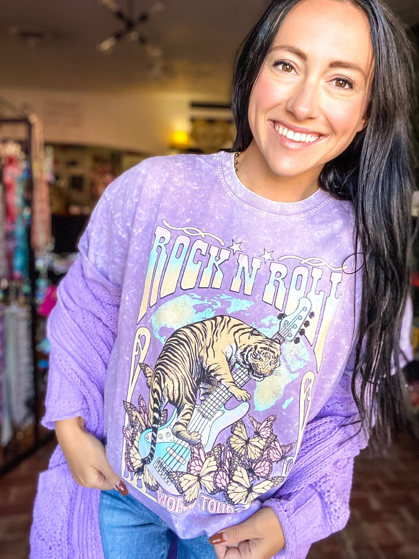 Graphic Tees Rocker Tiger Tee-Lavender