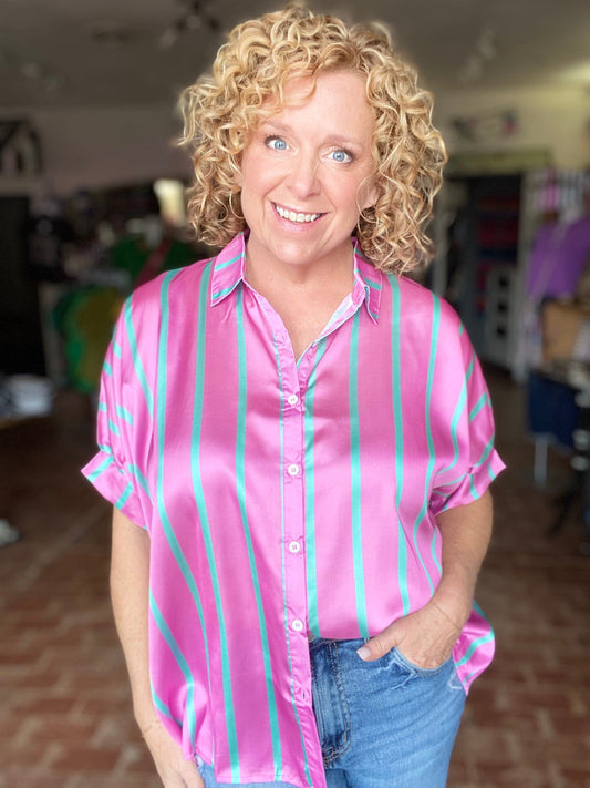Tops Satin Candy Stripe Blouse