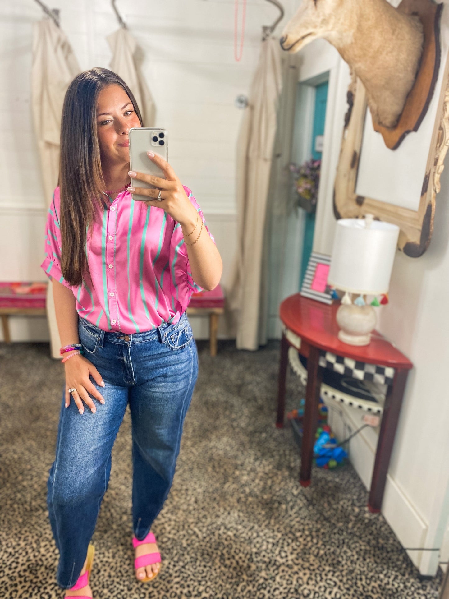 Tops Satin Candy Stripe Blouse